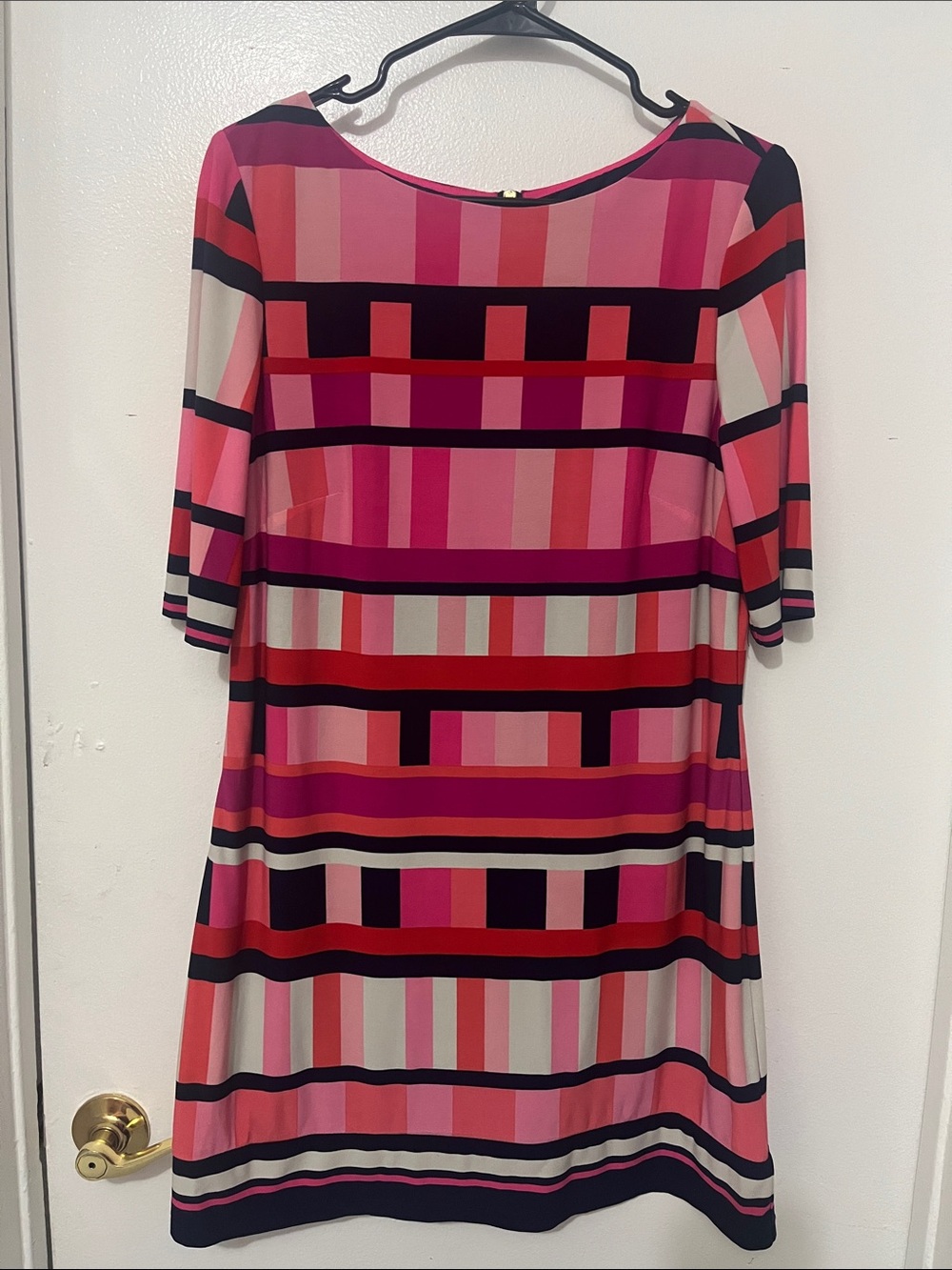 Eliza J Pink and Red Striped Midi Shift Dress